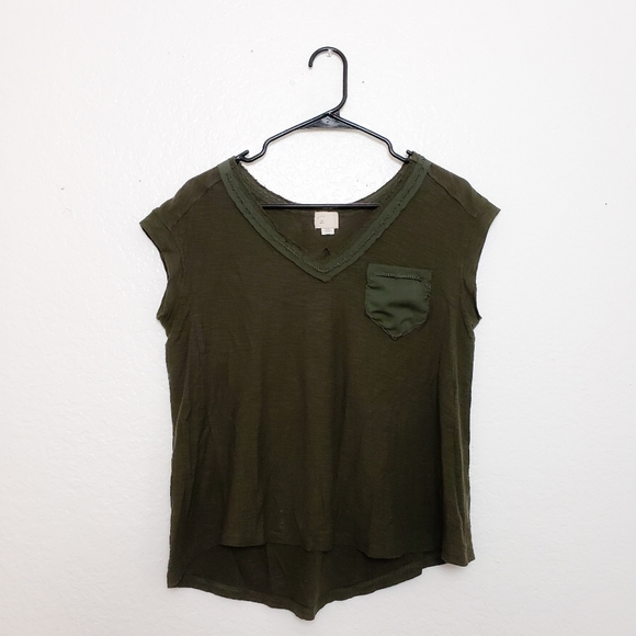 Anthropologie Postmark Green Stitched Slub Tee - Picture 2 of 5